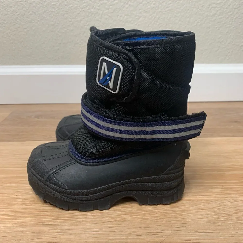 Nautica Port Toddler Size 8 Boy Black Blue Waterproof Snow Boots